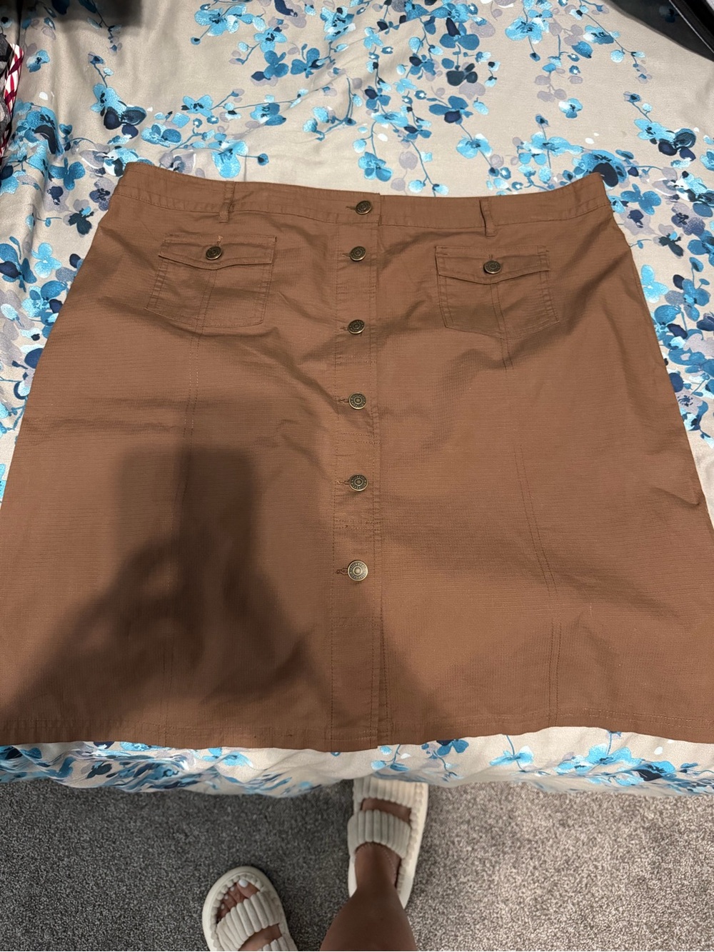 Villager Brown Button-Front A-Line Skirt